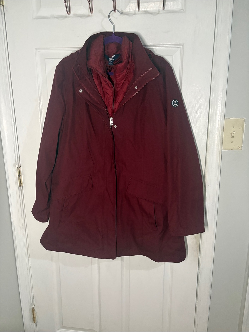 Lands' End Women's Burgundy Layered Puffer Coat
